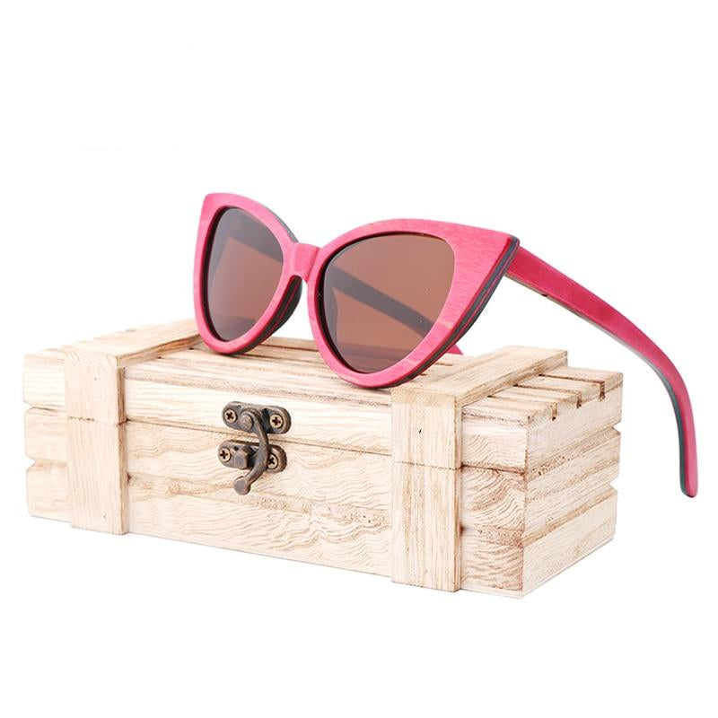 Lady Pink Skateboard Wooden Frame Polarized Sunglasses